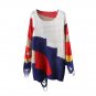 Women Patchwork Knitted Sweater New Fashion 2017 Winter Hollow Out Straight Loose Pullover Long Slee
