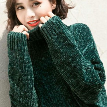 NIJIUDING thick warm turtleneck oversized chenille sweaters long sleeve winter autumn basic loose pu