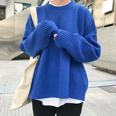 2017 New Vintage Solid Simple College Wind All Match Loose Casual Long Sleeve Female Sweaters