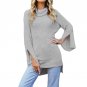 2017 Women Autumn Sweater Loose Turtleneck Flare Bell Sleeve Split Asymmetrical Ladies Casual Pullov