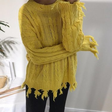 TWOTWINSTYLE Knitted Ripper Tassel Sweater Women Autumn Winter 2017 Long Sleeves Round Collar Female