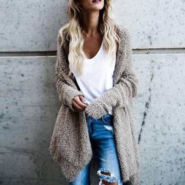 Autumn Winter Women Open Front Asymmetrical Hem Knitted Sweater Coat Long Sleeve Warm Long Cardigan 