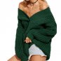 2017 Black Green Autumn Winter Knit Long Sleeve Sweater Women Pure Color V-neck Pullover Thick Loose