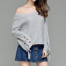 2017 Women Sweater Sexy Flare Sleeve O Neck Pullover Sweaters Solid Loose Bandage Autumn Winter Knit