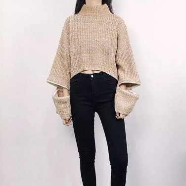 2017 New Fashion Solid Zipper Short Design Street Casual Hit Long Sleeve Turtleneck Female Sweaters