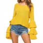 2017 Autumn Pullover Women Flare Sleeve V Neck Sweaters Casual Solid Ruffles Jumper Knitted Warm Swe