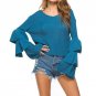 2017 Autumn Pullover Women Flare Sleeve V Neck Sweaters Casual Solid Ruffles Jumper Knitted Warm Swe