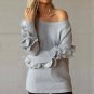 Causal Sweater Women Ruffles Sleeve Knitted PulloverOne Shoulder O-Neck Sweater Jumpers WS690M