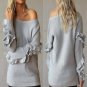 Causal Sweater Women Ruffles Sleeve Knitted PulloverOne Shoulder O-Neck Sweater Jumpers WS690M