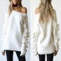 Causal Sweater Women Ruffles Sleeve Knitted PulloverOne Shoulder O-Neck Sweater Jumpers WS690M