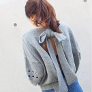 autumn and winter Women fashion Pullover Sweater sweet Loose Backless bowknot lacing Hollow out Swea
