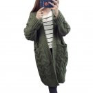 Women Girls Long Female Autumn Winter Long Sleeve Solid Color Sweater Pockets Knitted Cardigan Coat