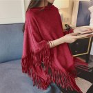 2017Autumn and Winter Women Tassel Poncho Solid Color Fashion Knit Ponchos For Girls Triangle Irregu