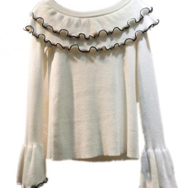 new slash neck women pullovers design knit sweater ruffles fashion