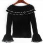 new slash neck women pullovers design knit sweater ruffles fashion