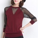 2016 casual women\'s round neck sweater sexy lace organza embroidered knit base long sleeves shirt