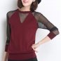 2016 casual women\'s round neck sweater sexy lace organza embroidered knit base long sleeves shirt