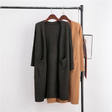 2017 new spring autumn series women simple temperament solid color long knitted cardigan classic wom