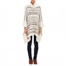 Women Cloak Sweater High Neck Batwing White Geometric Fringed Stitching Irregular Tops Shawl Cape Sw