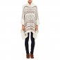 Women Cloak Sweater High Neck Batwing White Geometric Fringed Stitching Irregular Tops Shawl Cape Sw