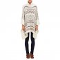 Women Cloak Sweater High Neck Batwing White Geometric Fringed Stitching Irregular Tops Shawl Cape Sw