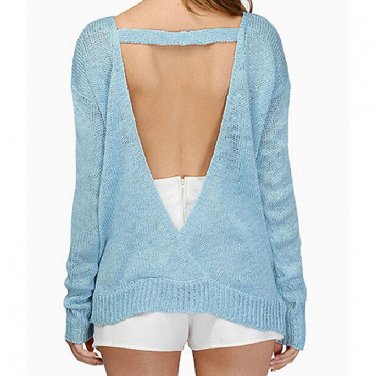 Sexy Autumn Long Sleeve Backless Thin Pullover Sweater Women JRN1049