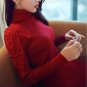 Women Autumn Winter Long Sleeve Lace Knitted Turtleneck Pullover Sweaters Women Casual Solid Slim Cr