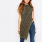 New Women Sweater Sleeveless Stand Collar Striped Split Hem Long Sweater Basic Knitting Pullovers Pu