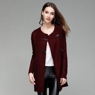 Romastory New Autumn Winter women\'s large-size solid-knit Open Poncho O-neck  cardigan sweater jack