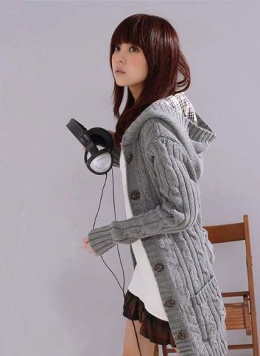 Free shipping  Long Sleeve Cardigan Sweater with cap ladies cardigan  long coat Black White Gray