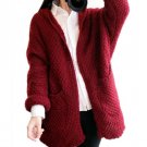 IMC Women Knitted Sweater Batwing Sleeve Outwear Wine Red One Size -Wine Red Coffee Beige