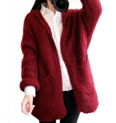 IMC Women Knitted Sweater Batwing Sleeve Outwear Wine Red One Size -Wine Red Coffee Beige