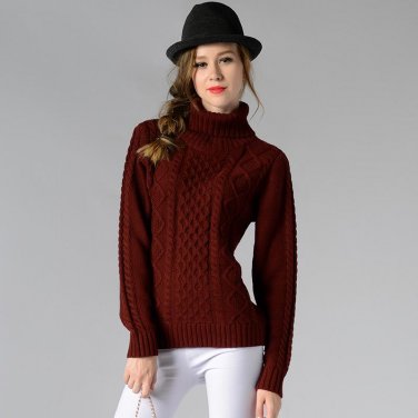 Women 2016 Winter New Slim hedging long-sleeved turtleneck solid color casual twist flower knit fema