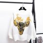 Deturbg Cute Cow Head Pattern Knitted Pullover Casual Long Sleeve Cashmere White Black Sweaters For