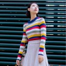 Colorful rainbow striped basic sexy pullover sweater