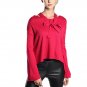 Women Tie-Front Sweater Solid Color Flare Sleeves O-Neck Loose Cropped Sweaters Fashion Sweet Pullov