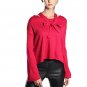 Women Tie-Front Sweater Solid Color Flare Sleeves O-Neck Loose Cropped Sweaters Fashion Sweet Pullov