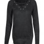 Side Slit V-Neck Knit Lace Up Full Sleeve Solid Sweater Bandage Casual Tops Black Casual Loose Pink