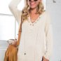 Side Slit V-Neck Knit Lace Up Full Sleeve Solid Sweater Bandage Casual Tops Black Casual Loose Pink