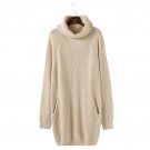 Women New Fashion Turtleneck Spring Autumn Dress Ladies Loose Pocket Wool Sweater Dress Casual Knitt