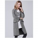 NEW-Women Winter New Elegant Sweater Knitted Casual Striped Warm Long Sweater Pockets Loose Full Sle