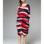 Plus Size Knitted Sweater Dress Women Elegant 2017 Autumn Winter Big Size Striped Patchwork Loose Ca
