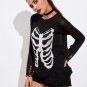 Knitted Sweaters Women Pullovers Skull Print Jumper Pull Femme Thin Ripped Hole Hollow Out Long Slee