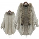 2017 Women\'s Winter Fashion Batwing Sleeve Knitwear Cardigans Fur Collar Loose Irregular Knitted Sw