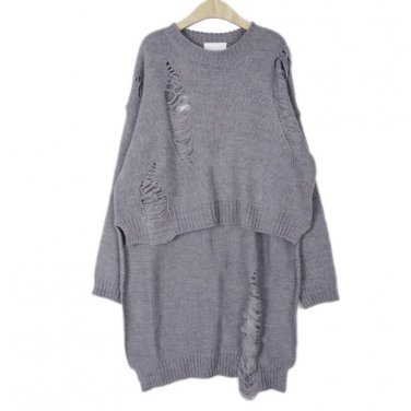 Autumn Winter Sweater Designer Knitting Pullover Gray Long Sleeve Hollow Dipped Hem Long Sweaters Ne
