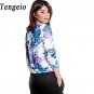 Tengeio Autumn Jacket Women Long Sleeve Boho Floral Print Basic Zip Coat Casual Bomber Jackets Mante