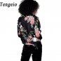 Tengeio Autumn Jacket Women Long Sleeve Boho Floral Print Basic Zip Coat Casual Bomber Jackets Mante