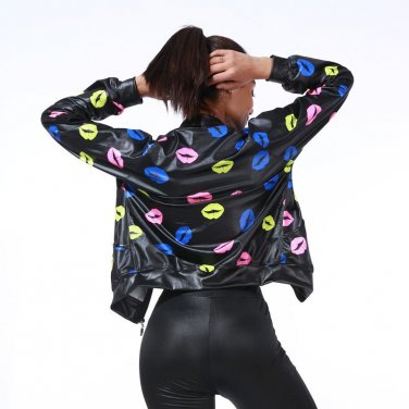 Flower Print Women Basic Coats Long Sleeve Zipper Bomber Jacket Casual Outwear Jacket Coat Autumn Wi
