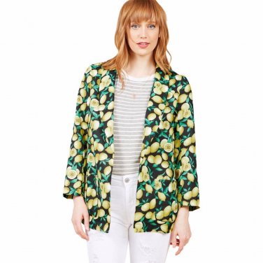 Women Autumn Jackets Big Size Tops Long Sleeve Lemon Floral Print Coat Vintage Lady Bomber Jacket Ch