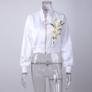 Women Spring Floral Bomber Jackets Sexy White Appliques Long-sleeve Zipper Flower Cropped Kpop Femal